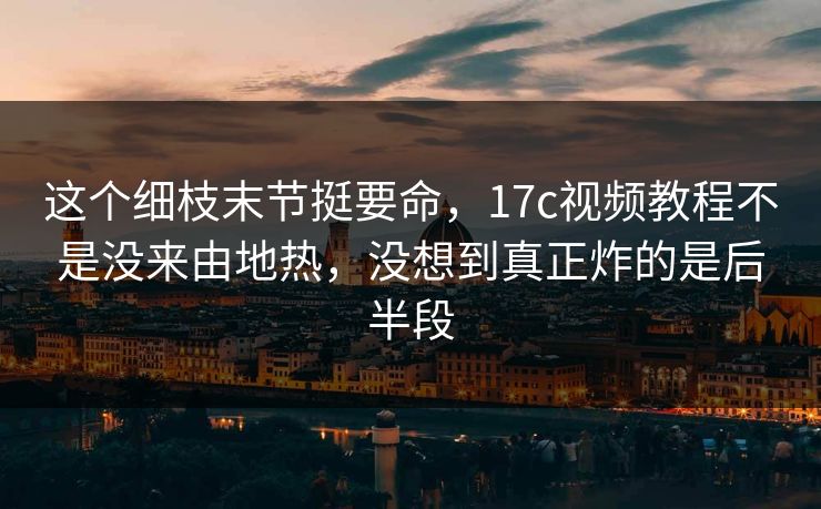 这个细枝末节挺要命，17c视频教程不是没来由地热，没想到真正炸的是后半段