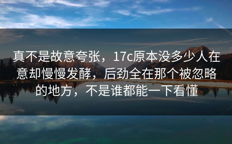 真不是故意夸张，17c原本没多少人在意却慢慢发酵，后劲全在那个被忽略的地方，不是谁都能一下看懂