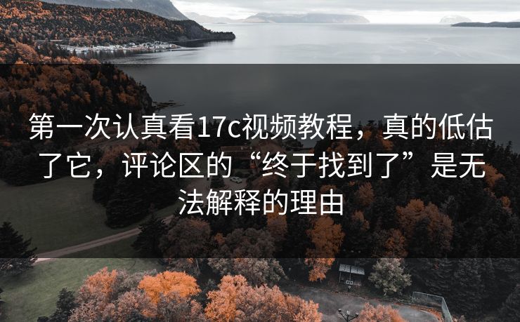 第一次认真看17c视频教程,真的低估了它,评论区的“终于找到了”是无法解释的理由 第一次认真看17c视频教程,真的低估了它,评论区的“终于找到了”是无法解释的理由