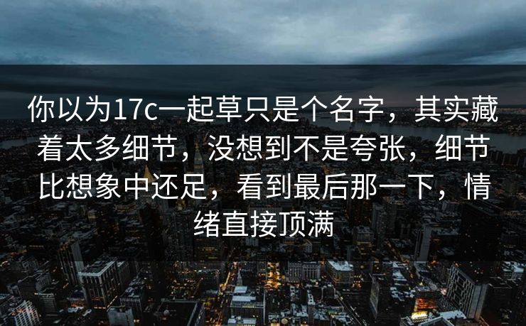 你以为17c一起草只是个名字，其实藏着太多细节，没想到不是夸张，细节比想象中还足，看到最后那一下，情绪直接顶满